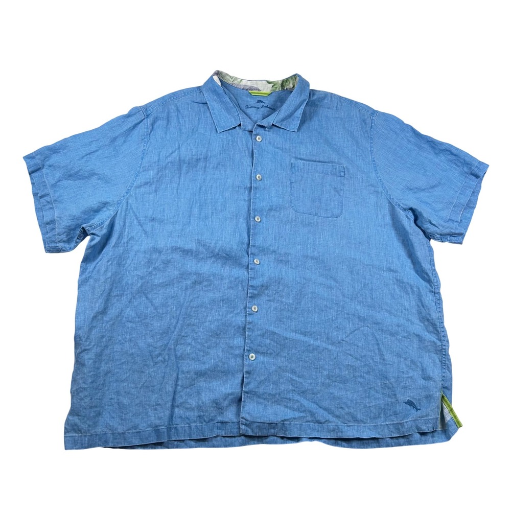 Tommy Bahama Shirt Mens 3XLB Big Blue 100% Linen Tropical Solid Beachy Resort